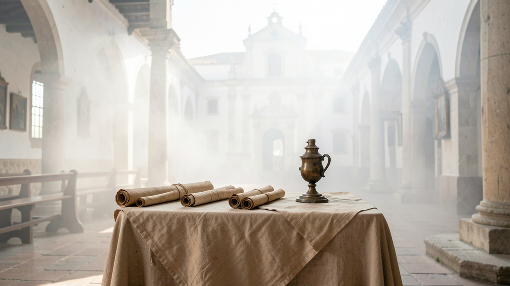 Imagem editorial ilustrando Igreja Histórica: Missa de Domingo ou Turismo de Quarta? O Conflito do Silêncio Sagrado